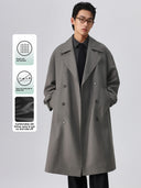 Mens Long Plaid Trench Coat with Drop Shoulder