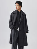 Mens Long Plaid Trench Coat with Drop Shoulder