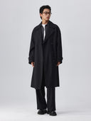 Mens Long Plaid Trench Coat with Drop Shoulder