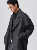 Mens Long Plaid Trench Coat with Drop Shoulder